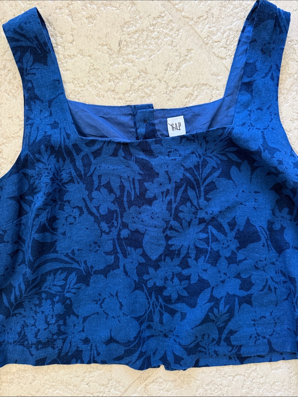 GAP Deep Blue Linen Lined Floral Square-Neck Tank